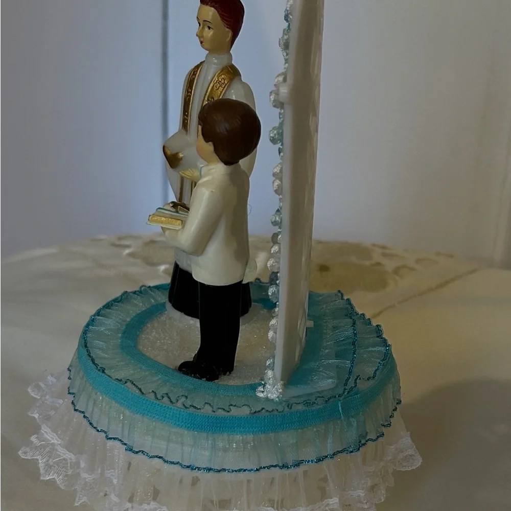 Blue and White Religious Cake Topper